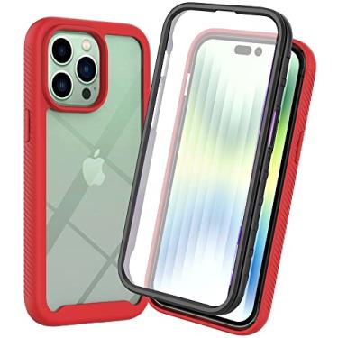 Imagem de Capa de proteção total para iPhone 14 Pro PC rígido + silicone macio TPU 3 em 1 capa protetora de telefone à prova de choque com protetor de tela anti-riscos sensível ao toque embutido (Color : Red)