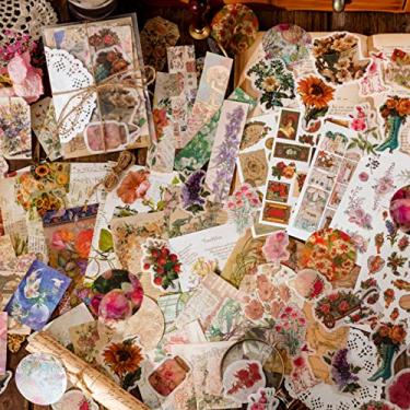 Imagem de Kit de suprimentos de scrapbooking vintage adesivos vintage para scrapbooking diário adesivos de papel estéticos material pacote efêmera para diário de lixo lixado, agendas, cadernos (83 peças)