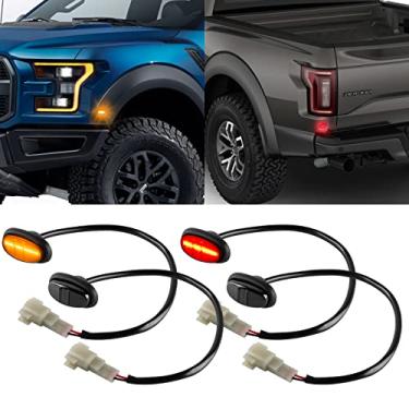 Imagem de POPMOTORZ Conjunto de luzes de marcação lateral de para-lama de LED, 2 peças de luzes de luz âmbar frontal e 2 peças de lâmpadas de para-choque de cama dupla traseira vermelha para Ford F150 Raptor 2016-2020 caminhões/lentes fumê