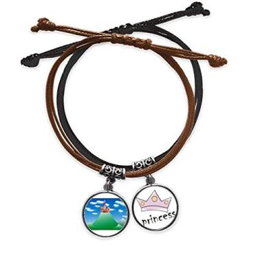 Imagem de DIYthinker Pulseira chinesa francesa para castelo de nuvens de montanha com corda e corrente de couro princesa, One Size, Não se candidatar