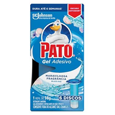 Imagem de Pato Desodorizador Sanitário Gel Adesivo 1 Refil Marine, Limpeza Banheiro, Limpo e Perfumado, 6 Discos