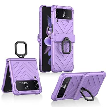 Imagem de Estojo magnético à prova de choque para Samsung Galaxy Z Flip 3 Híbrido Robusto PC Capa anti-choque para Z Flip 3 5G Estojo de telefone Suporte para chaveiro, roxo, para galaxy Z flip 3