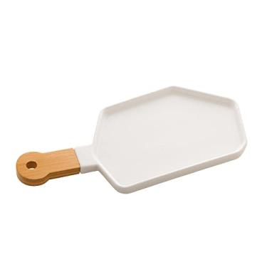 Imagem de Petisqueira de Porcelana com Cabo Bambu Branco Matt 40cm x 19cm x 2cm - Wolff