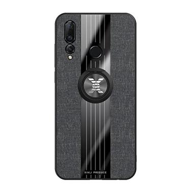 Imagem de Capa de telefone Compatível com Huawei Nova 4 Case, com Magnetic 360° Kickstand Case, Multifuncional Case Cloth Textue Shockproof TPU Protective Duty Case Sacos Sleeves. (Color : Black)