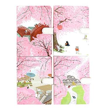 Imagem de Caderno de capa de couro estilo japonês com estampa de flores e agenda de caderno, Style random, One size