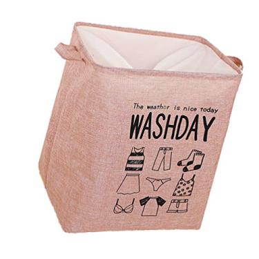 Imagem de Cesto de roupa suja de algodão dobrável de 75L da Hemoton, cesto de roupa suja com cordão, bolsa de armazenamento de brinquedos, organizador de roupas com alça para banheiro, quarto, rosa