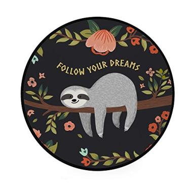Imagem de Tapete redondo My Daily Sloth Follow Your Dreams para sala de estar, quarto, crianças, tapete de poliéster, tapete para ioga, 1,2 m de diâmetro