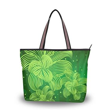 Imagem de ColourLife Bolsa feminina com alça e estampa de linhas de flor verde bolsa de ombro, Multicolorido., Medium