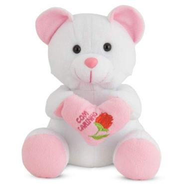 Imagem de Urso de Pelúcia com Coração Rosa 20 cm Antialérgico