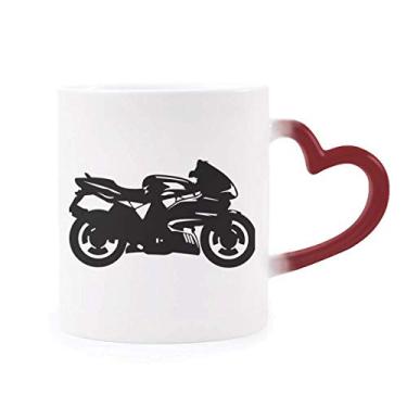 Imagem de Motocicleta Mecânica Preta Ilustração Sensível ao Calor Caneca de Grés Mudança de Cor Vermelha