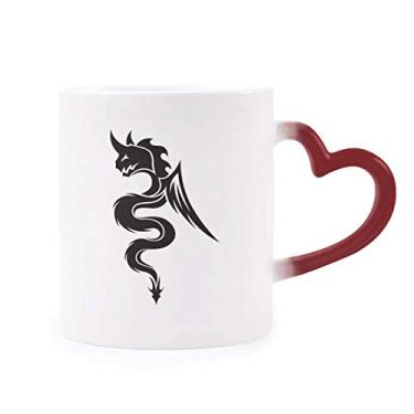 Imagem de Caneca sensível ao calor Dragon Animal Art Grain contorno vermelho muda de cor