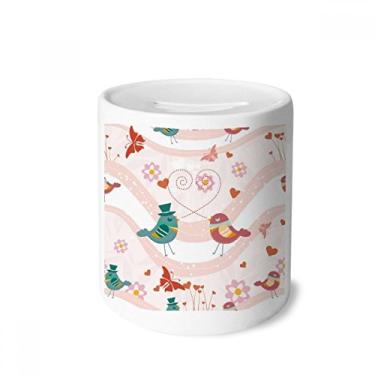 Imagem de DIYthinker Caixa de moedas de cerâmica rosa verde do amor pássaros dia dos namorados porta-moedas presente de cofrinho