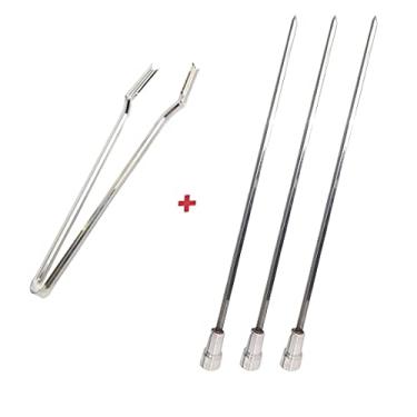 Imagem de Pegador De Carnes Inox E 3x Espetinho Coração 30cm Churrasco