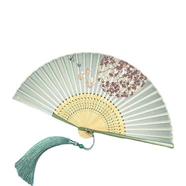 Imagem de XIALON 1 peça 22 cm Ventilador dobrável verde feminino portátil clássico chinês Hanfu Qipao pequeno ventilador dobrável