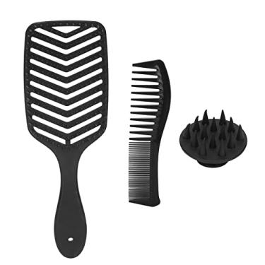 Imagem de Conjunto de 3 pentes, conjunto de pente profissional, conjunto de pente de cabelo, pente fácil de desembaraçar, pente de dentes largos, escova de lavagem de cabelo preto