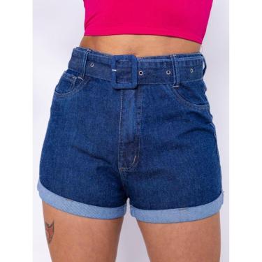 Imagem de shorts Jeans feminino bermuda com cinto azul escuro-Feminino