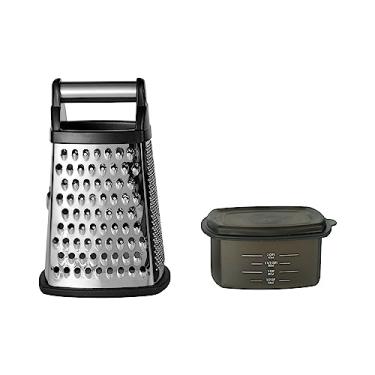 Imagem de KitchenAid Ralador de caixa Gourmet, de aço inoxidável, 4 lados, com recipiente de armazenamento removível, pequeno, preto