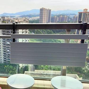 Imagem de Mesa Suspensa Dobrável, Mesa De Barra De Varanda Para Trilhos, 80 * 26 Cm/31,4 * 10,2 Pol, Mesa Lateral De Grade De Varanda Externa, Armação De Metal De Jardim De Pátio, Suporte De Flores, Mesa De