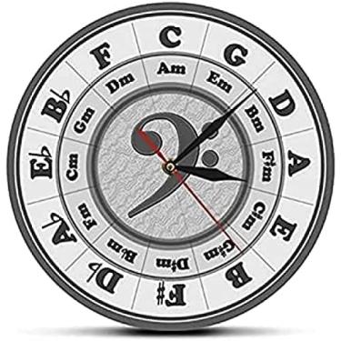Imagem de Relógio De Parede 12 "Relógio Decorativo Clave De Fá Círculo De Quintos Planilha Relógio De Parede Decoração De Casa Música Chave Harmonia Teoria Relógio De Parede Músico Compositor Artista Presen