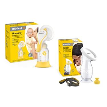 Imagem de Medela Conjunto de bomba de leite manual – conjunto perfeito de pares, inclui bomba de amamentação manual Harmony e coletor de leite materno de silicone