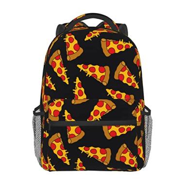 Imagem de Mochila para homens e mulheres, mochila traseira Doodle Pizza Print Casual Daypack Ajustável Laptop Bag Outdoor Travel Bag, Preto, One Size