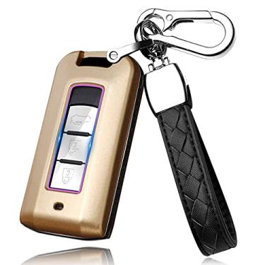 Imagem de HIBEYO Capa para chaveiro compatível com Mitsubishi Outlander Sport Eclipse Cross ASX Mirage RVR Lancer Fortis Ex Acessórios de carro ABS Smart Remote Auto Key Case com chaveiro (dourado)