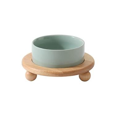 Imagem de Havniva Comida elevada de cerâmica para gatos e tigela de água, tigela para gatinhos, prato elevado para gatos, alimentador para gatos (1 x verde claro + suporte)