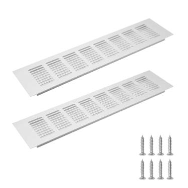 Imagem de Geesatis Tampa da grade de ventilação de ventilação de ar Soffit para aberturas de 350 x 80 mm / 13,8 x 3,1 polegadas para armário, guarda-roupa de sapatos, ferragens de estante, com parafusos de montagem, 2 peças