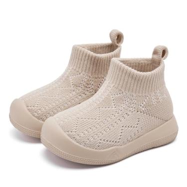Imagem de Fahrerliebe Sapatos de meia para bebês sapatos de caminhada infantil antiderrapante respirável com sola de borracha macia tênis slip on para meninos e meninas, Fl1001-cáqui, 0-9 Months Infant