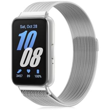 Imagem de Oanux Pulseiras de malha de metal para Samsung Galaxy Fit 3, pulseira de aço inoxidável compatível com Samsung Galaxy Fit 3 para mulheres e homens