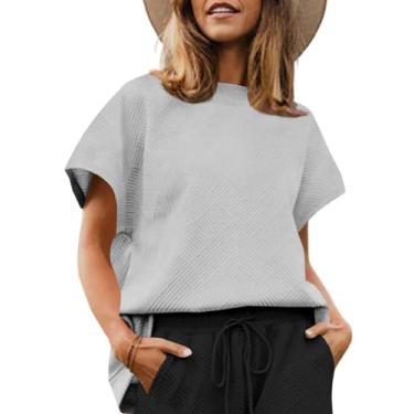 Imagem de Tankaneo Túnica feminina casual, manga curta, gola redonda, grande, camisetas de verão, Cinza, G
