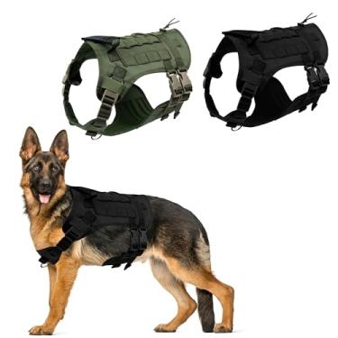 Imagem de Wagably Peitoral tático para cães K9 – ajustável de 5 pontos com alça resistente, colete antipuxão para cães grandes – pronto para remendos, estilo militar – ideal para treinamento, caça e caminhada