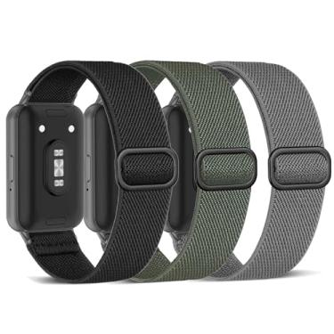 Imagem de ViCRiOR Pacote com 3 pulseiras de relógio de nylon elástico compatíveis com Samsung Galaxy Fit 3, pulseira trançada elástica para Galaxy Fit 3, SM-R390 feminino e masculino