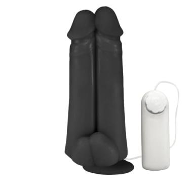 Imagem de Pênis Realístico Flexível Duplo Amigos com Vibrador e Ventosa 18 x 6cm Preto