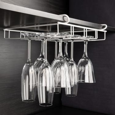 Imagem de Suporte Porta Taça Organizador Duplo de Vinho Suspenso Armário Aço Fiver (BRANCO)
