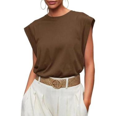 Imagem de Zcargel Camiseta feminina casual de verão 2024 gola redonda em estilo urbano listrado solto, Café, GG