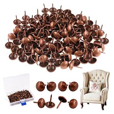 Imagem de Rustark — Conjunto de pinos decorativos para decoração de estofamento antigo para móveis, sofás, tachas, unhas, pinos para móveis estofados — Cobre vermelho, 9/16'' [300pcs]
