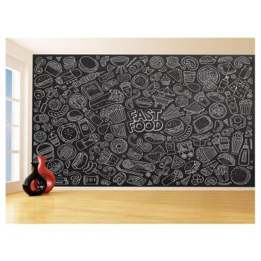 Imagem de Papel De Parede 3D Estilo Lousa Lanches Comidas 3,5M Lcb34