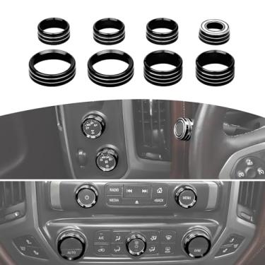 Imagem de RT-TCZ Tampa do botão do interruptor do console central guarnição do painel do controle do ar condicionado para Chevy Silverado e GMC Sierra 2014-2018 liga de alumínio preta