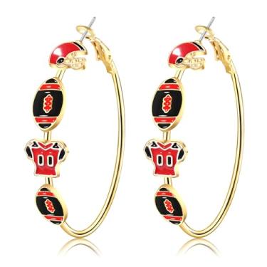 Imagem de Boderier Brincos femininos de dia de jogo para capacete de futebol americano, brincos de argola, dia do jogo, orgulho da equipe, acessórios para presentes, Zinco, Sem pedra preciosa