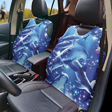Imagem de GOSTONG Conjunto de 2 coletes de capas de assento com estampa de golfinho, almofada de assento antiderrapante, durável, serve na maioria dos veículos de caminhões SUV
