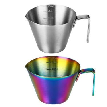Imagem de zaoalife Copo medidor de café expresso de aço inoxidável com alça e bico para acessórios de ferramentas de café expresso barista, pacote com 2 copos de 100 ml