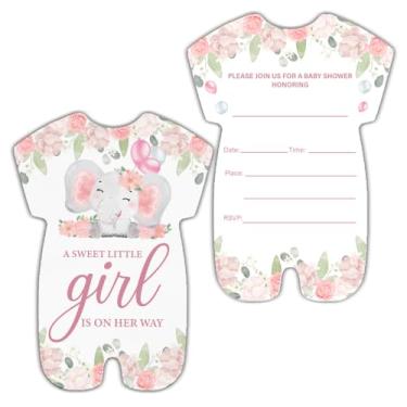 Imagem de RNYJJ Convites de chá de bebê de elefante para menina, rosa blush floral elefante chá de bebê festa preencher convites cartões com envelopes (20 unidades)