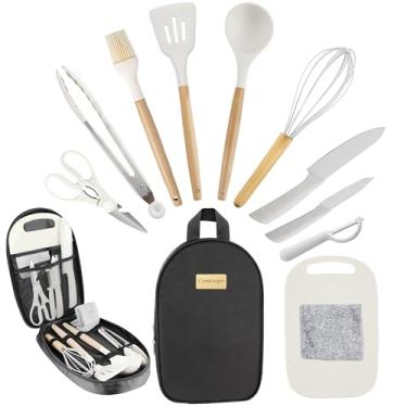 Imagem de Camkinger - Conjunto de Utensílios de Cozinha para Acampamento - 12 Peças, Preto, Silicone e Aço Inoxidável