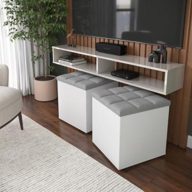 Imagem de Kit Puff Baú Suede Decorativo Organizador Sala Quarto Escritório (Cinza)