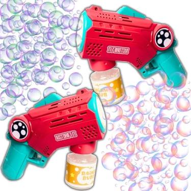 Imagem de Kit 2 Máquinas De Bolha De Sabão Pink Pistola Automática Com Luz, Lança Bolhas De Sabão Pistola, Lançador De Bolha Metralhadora