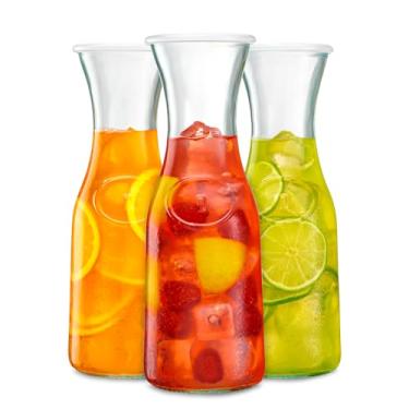 Imagem de Vikko Garrafa de água de vidro com tampa, conjunto de 3 pequenas garrafas de suco de vidro para Mimosa Bar, jarro de vidro de 1 litro para Mimosa Bar, MIlk, chá gelado, pode ser lavado na lava-louças,