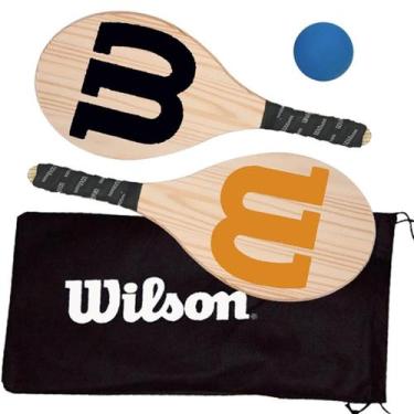 Imagem de Kit Frescobol Logo Wilson 2 Raquetes + 1 Bola Original, Laranja, Preto