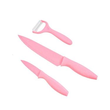 Imagem de Kit Facas e Descascador Rosa Inox 3 Peças - Mai Home