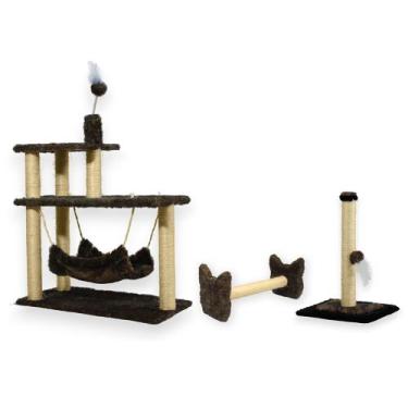 Imagem de Arranhador Para Gatos 3 Plataformas Rede E Brinquedos Poste P Torre Si